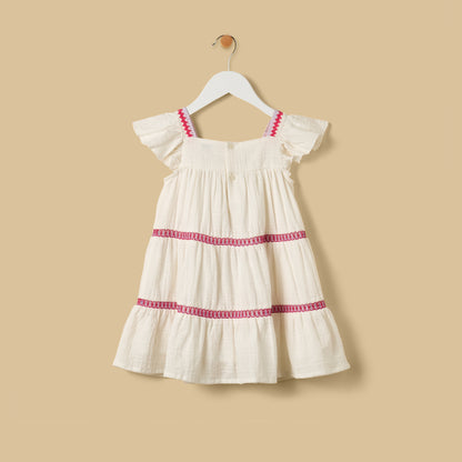 Crochet Yoke Tiered Double Gauze Dress