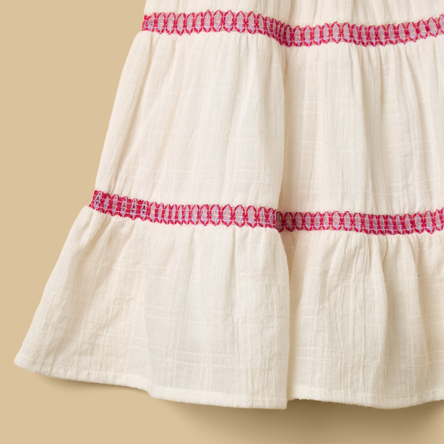Crochet Yoke Tiered Double Gauze Dress