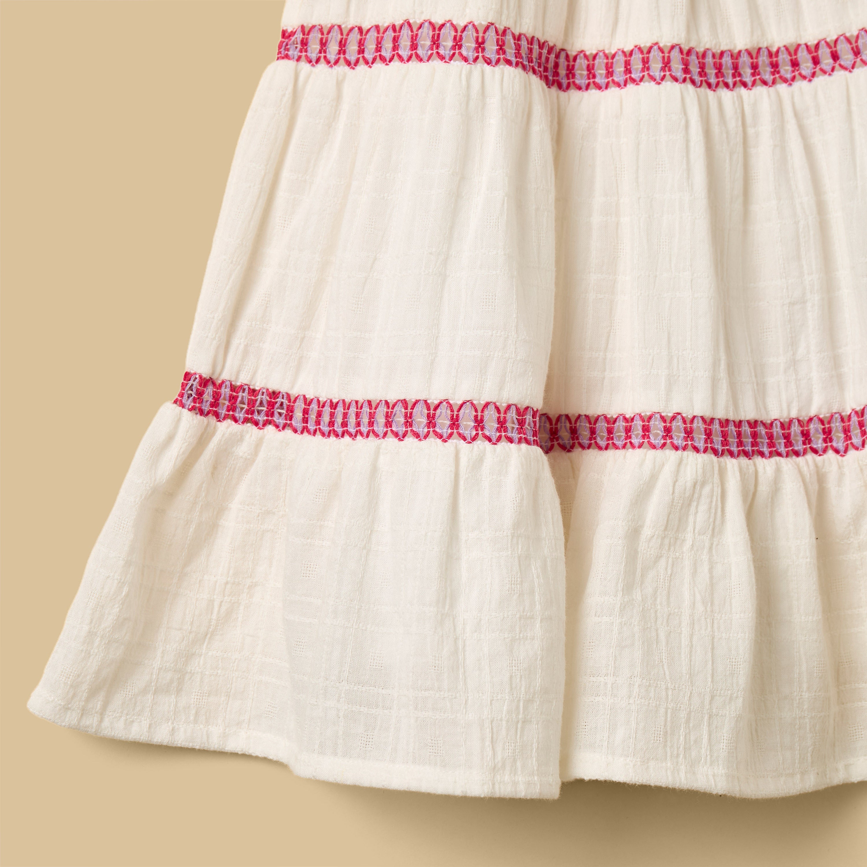 Crochet Yoke Tiered Double Gauze Dress