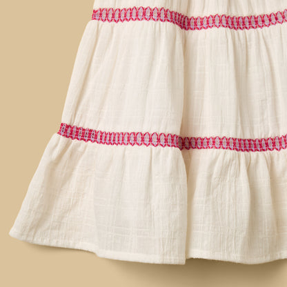 Crochet Yoke Tiered Double Gauze Dress