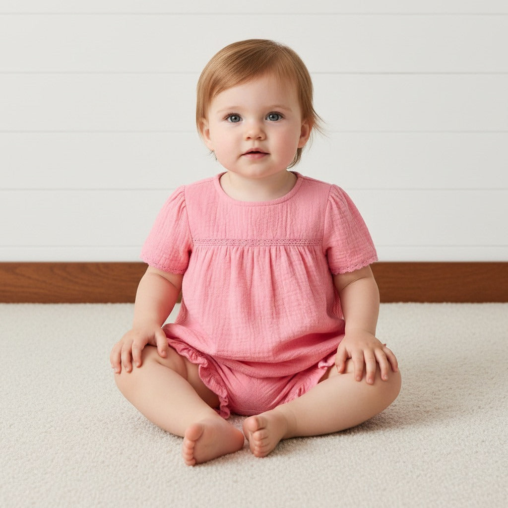 Textured Gauze Top and Shorts Set - Pink / 12-18 mths