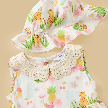 Leopard Print Sleeveless Dress with Cap and Bloomers