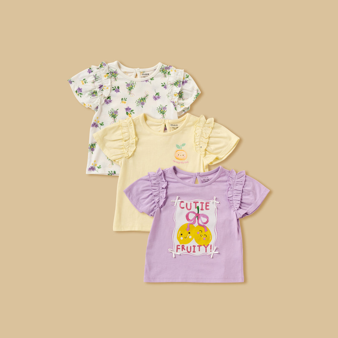 Pack of 3 - Fruit Floral Print Top with Ruffle - Multicolour / 12-18 mths