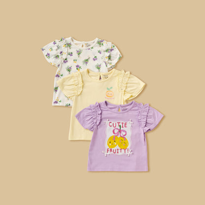 Pack of 3 - Fruit Floral Print Top with Ruffle - Multicolour / 12-18 mths
