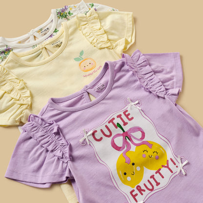 Pack of 3 - Fruit Floral Print Top with Ruffle
