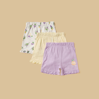 Pack of 3 - Assorted Shorts with Ruffle Hem - Purple