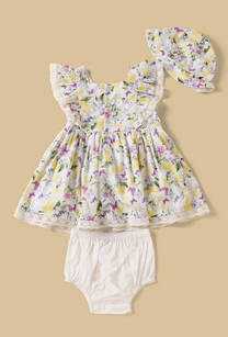 Lemon Print Sleeveless Dress with Bloomers and Cap-undefined-image-1