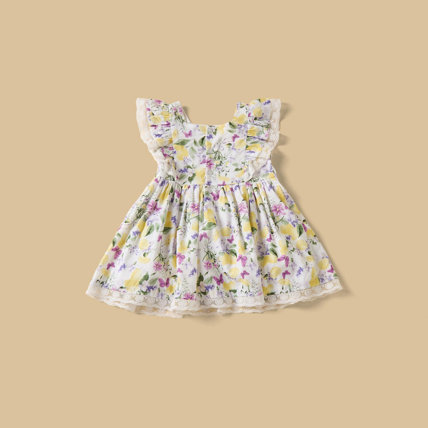 Lemon Print Sleeveless Dress with Bloomers and Cap