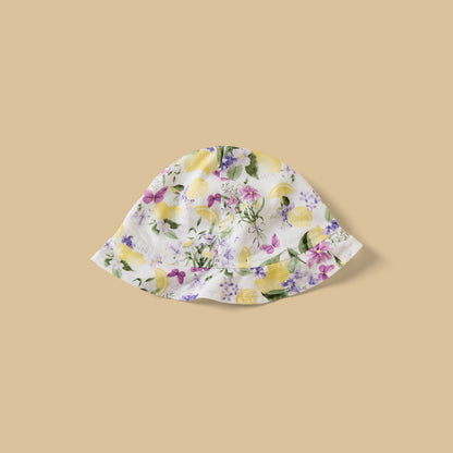 Lemon Print Sleeveless Dress with Bloomers and Cap