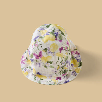 Lemon Print Sleeveless Dress with Bloomers and Cap