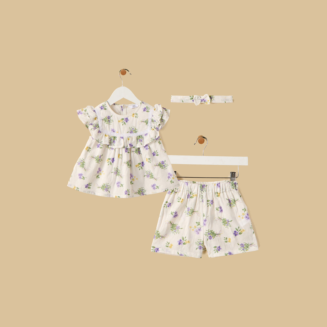 Floral Print Top with Shorts and Headband