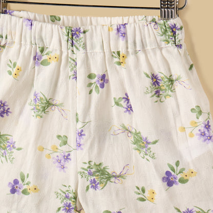Floral Print Top with Shorts and Headband