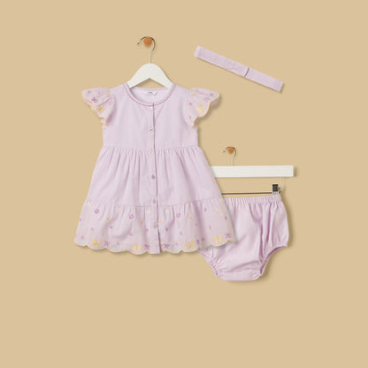 Gingham Check Cotton Dress with Bloomers and Headband