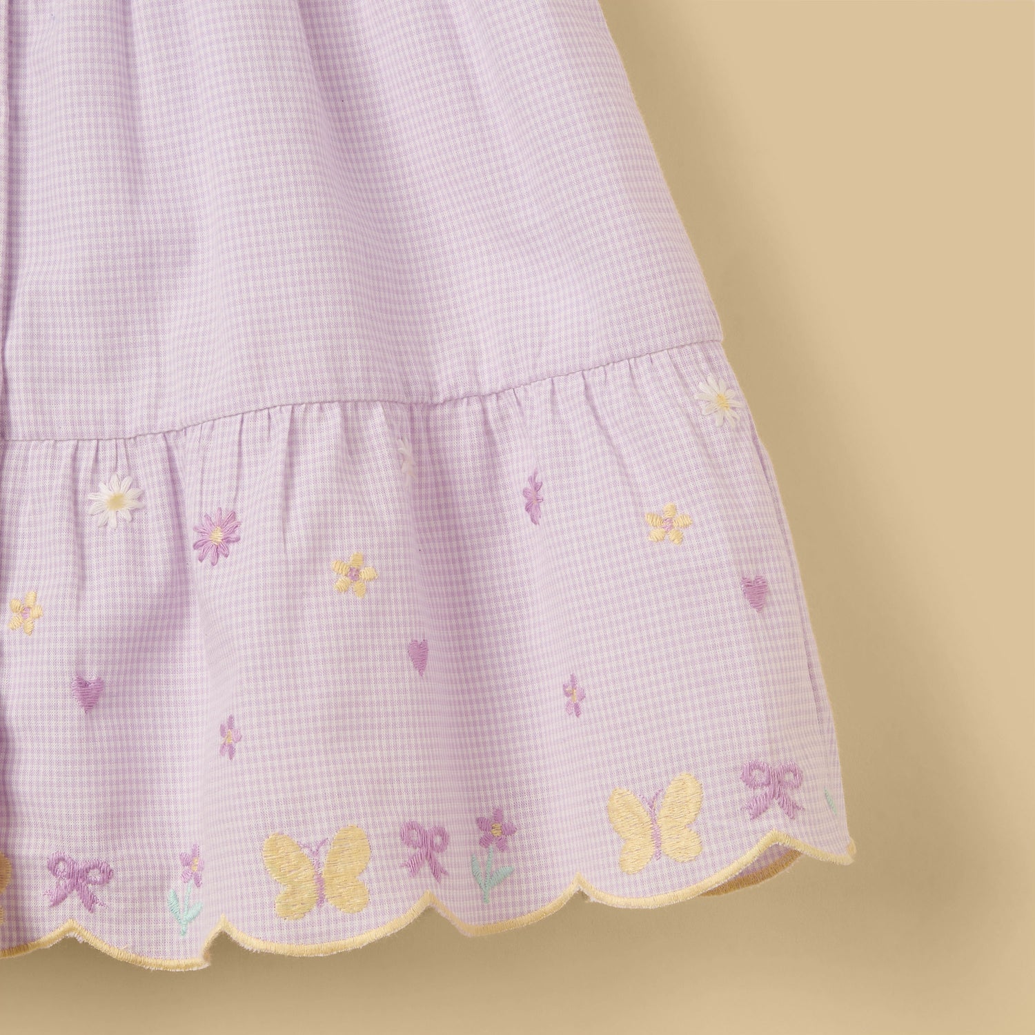 Gingham Check Cotton Dress with Bloomers and Headband