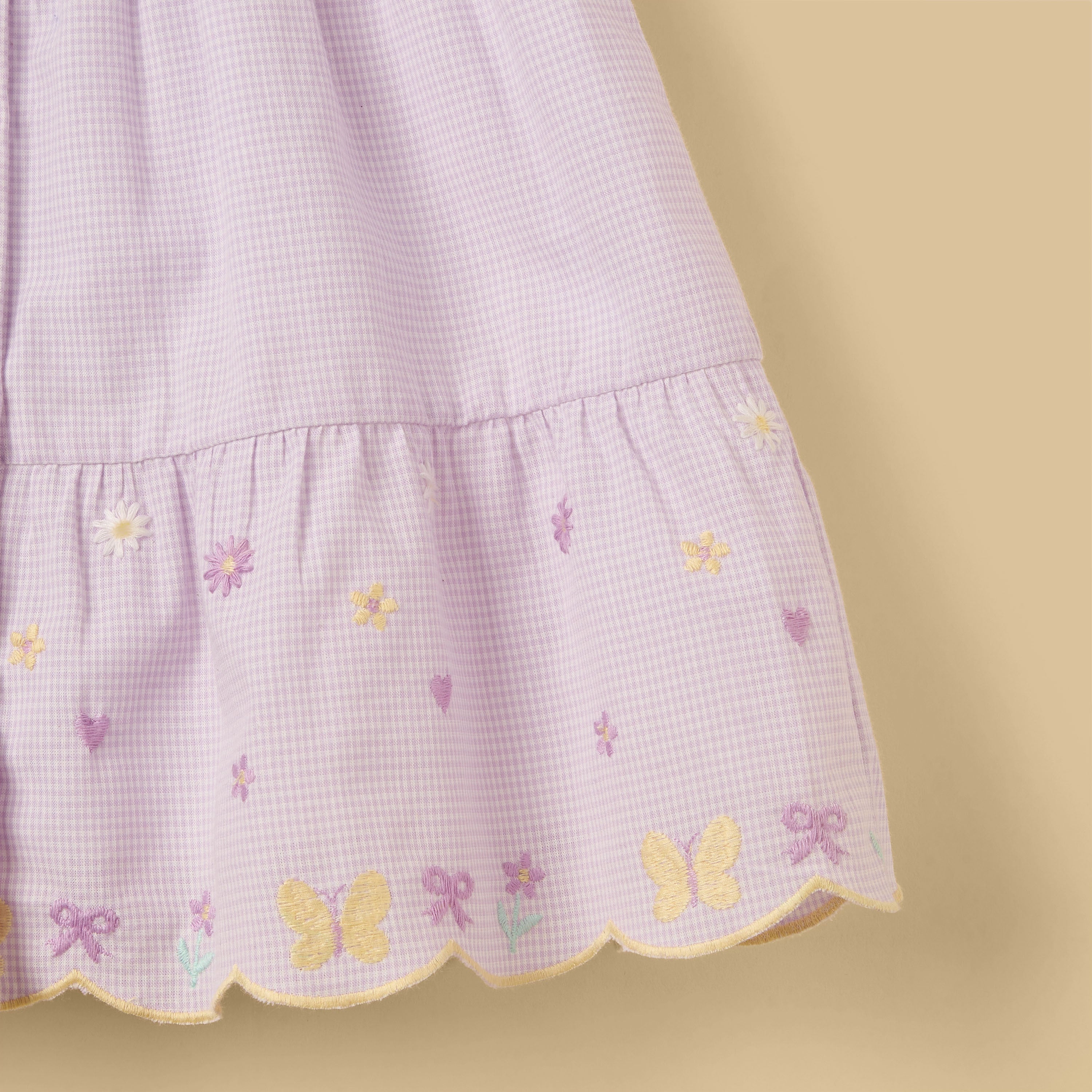 Gingham Check Cotton Dress with Bloomers and Headband