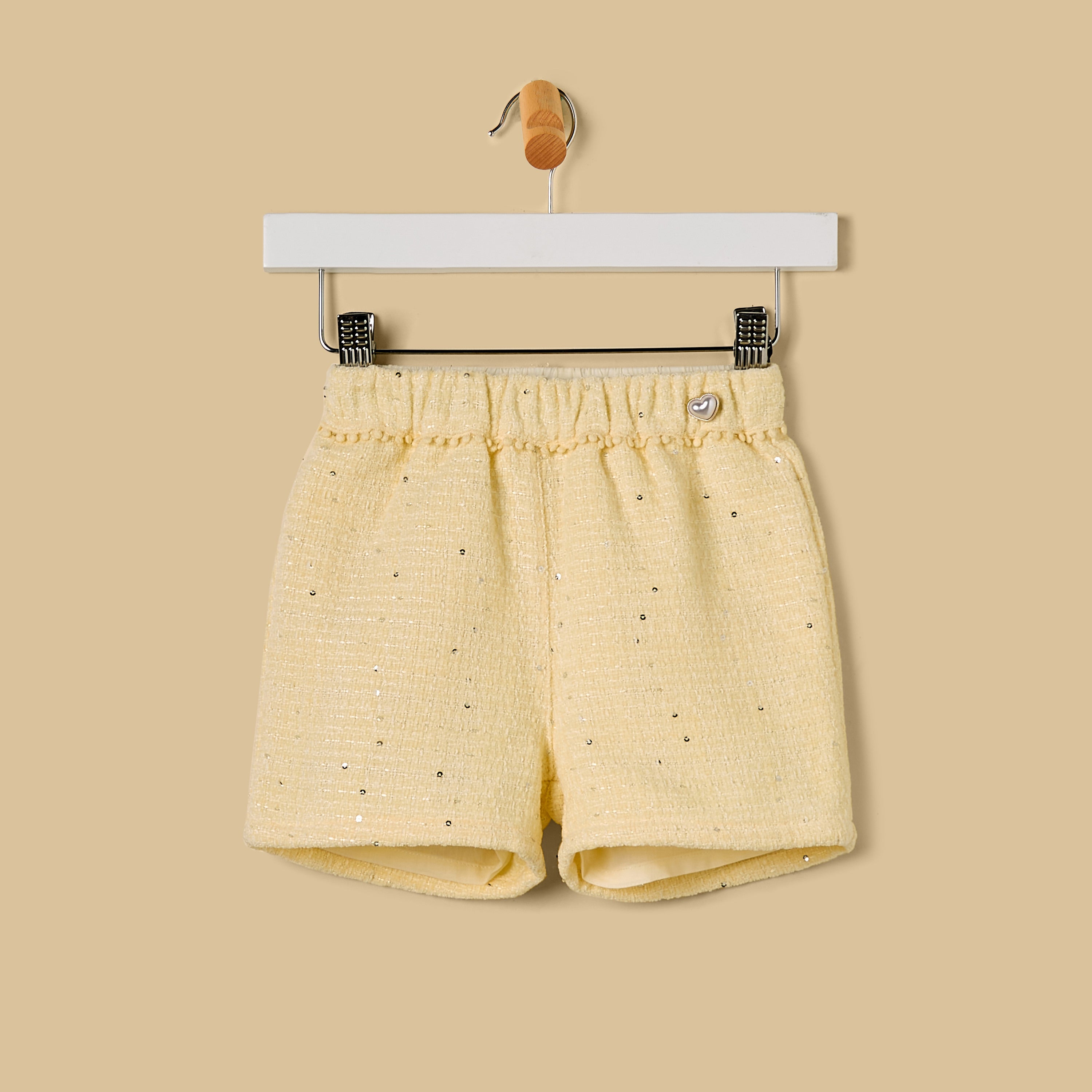 Sequin Embellished Tweed Shorts - Yellow / 12-18 mths