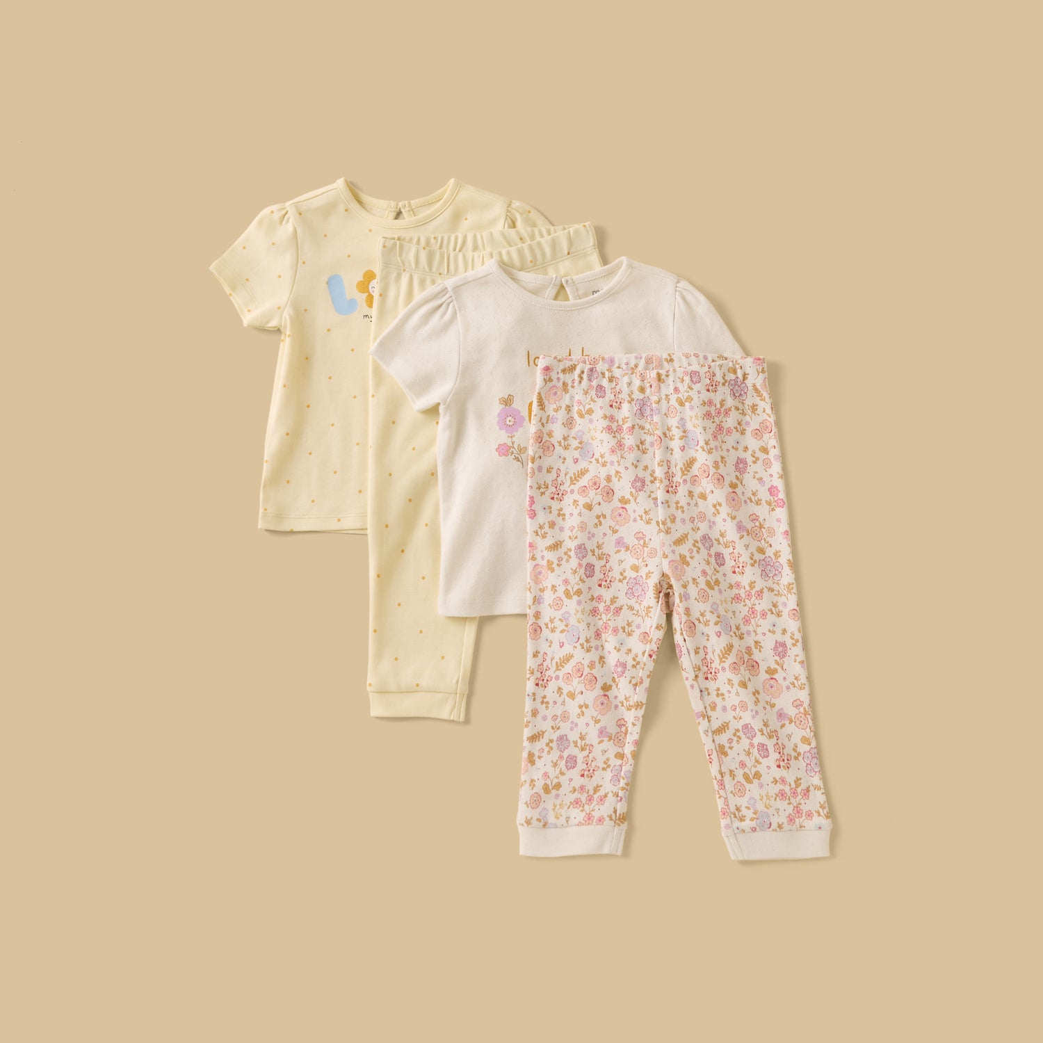 Pack of 2 - Floral Print Cotton Pyjama Set - Cream / 12-18 mths