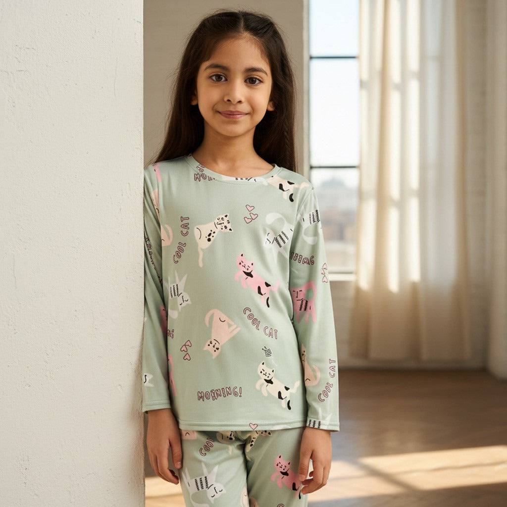 Cat Print Cotton Pyjama Set