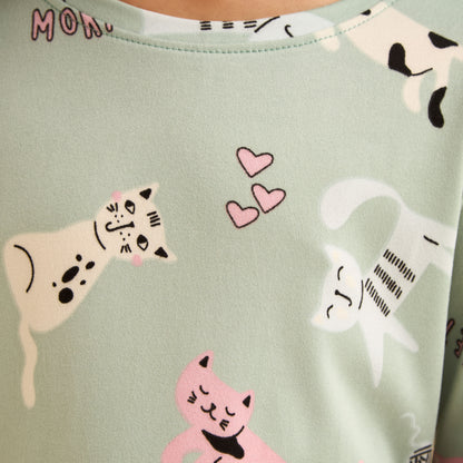 Cat Print Cotton Pyjama Set