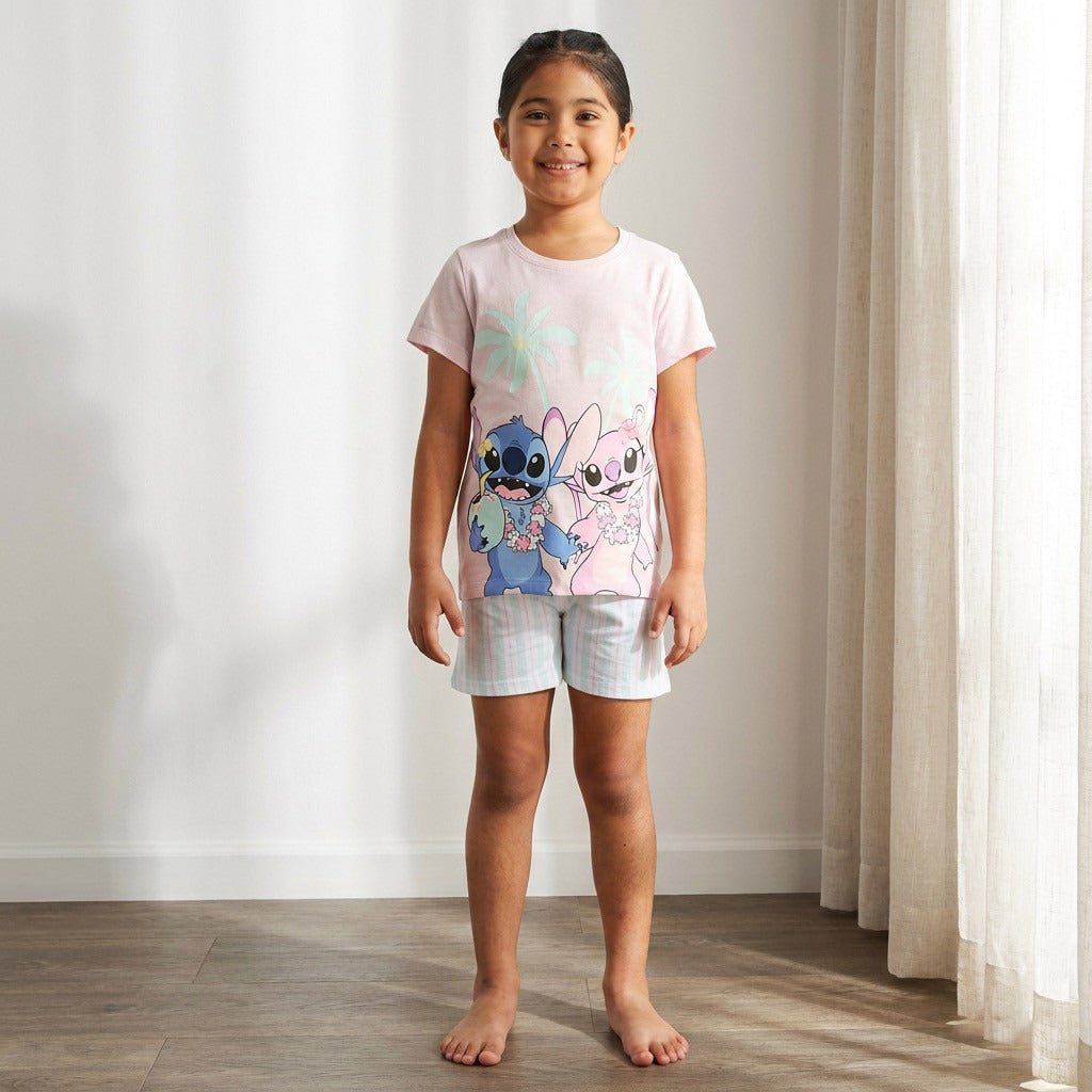 Pack of 2 - Stitch and Angel Print Cotton Pyjama Set