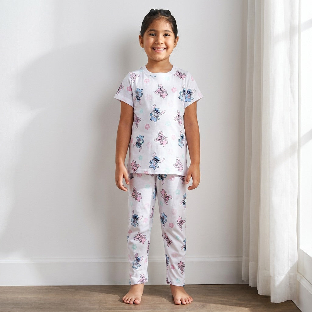 Pack of 2 - Stitch and Angel Print Cotton Pyjama Set