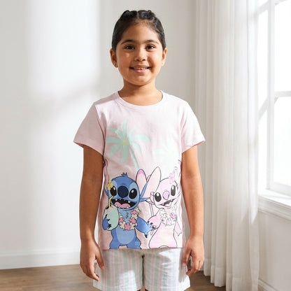 Pack of 2 - Stitch and Angel Print Cotton Pyjama Set