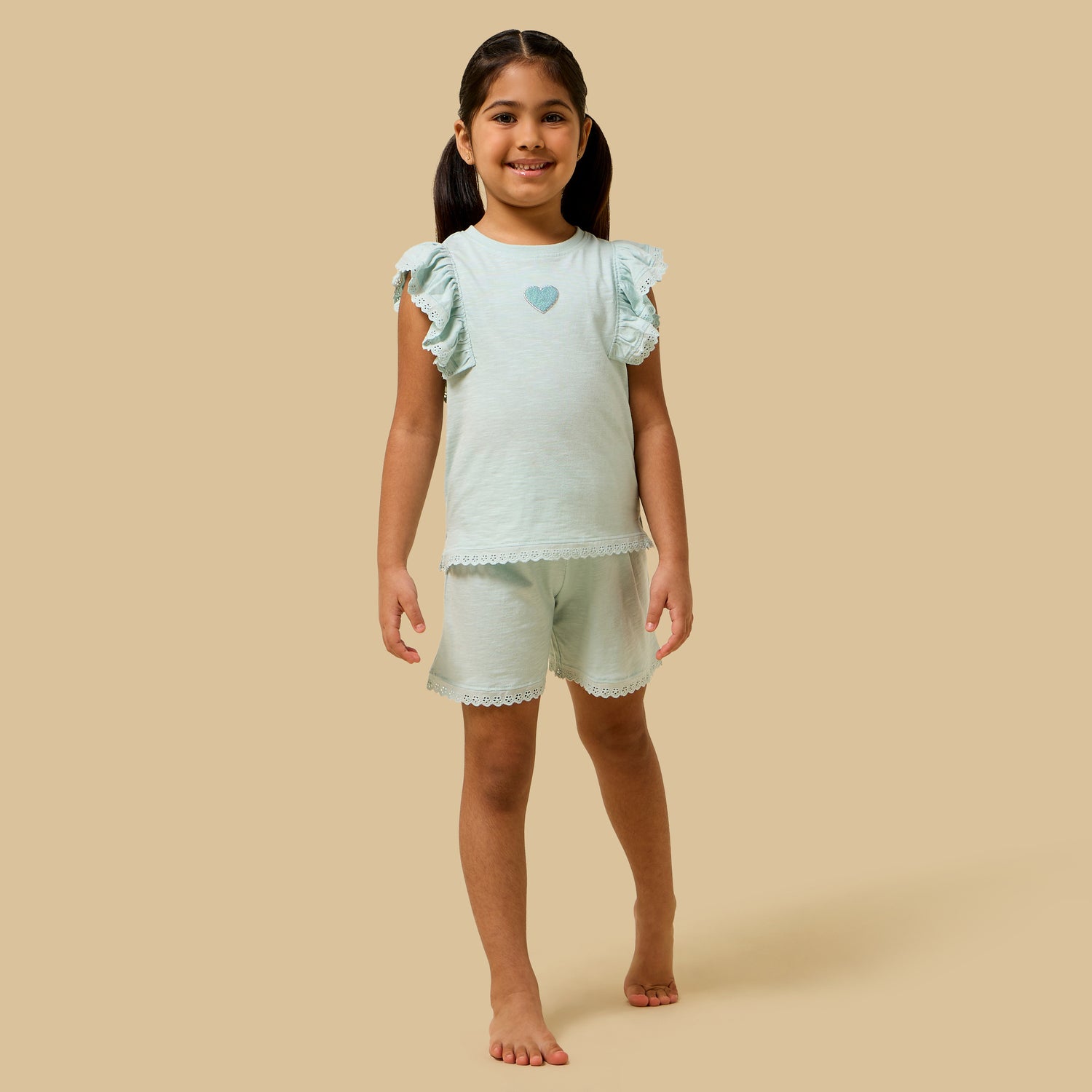 Schiffli Detail Shorts Set