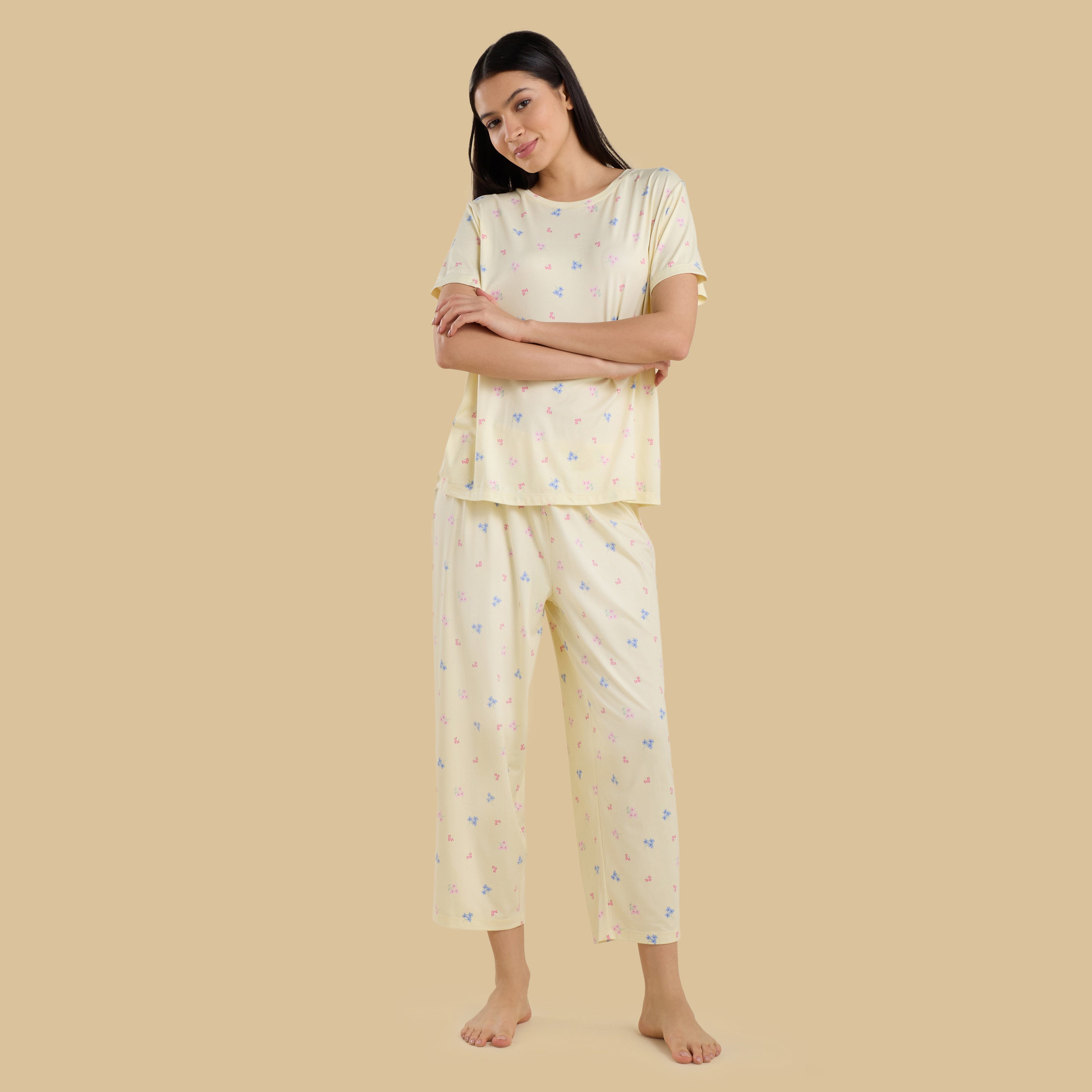 Floral Print Pyjama Set - Yellow / XXL
