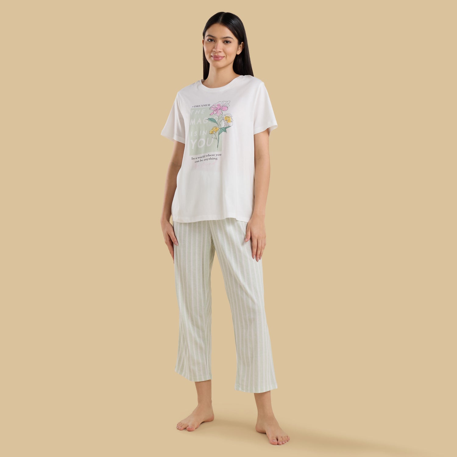 Striped Pyjama Set - White / XXL