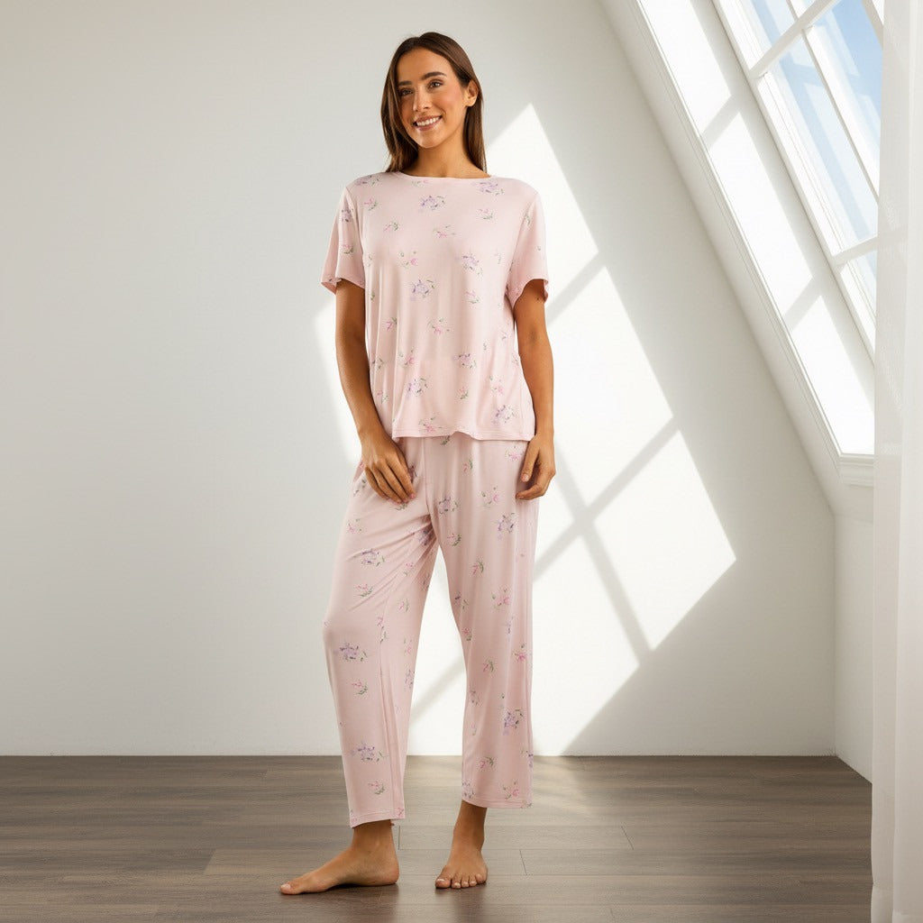 Floral Print Pyjama Set - Pink / XXL