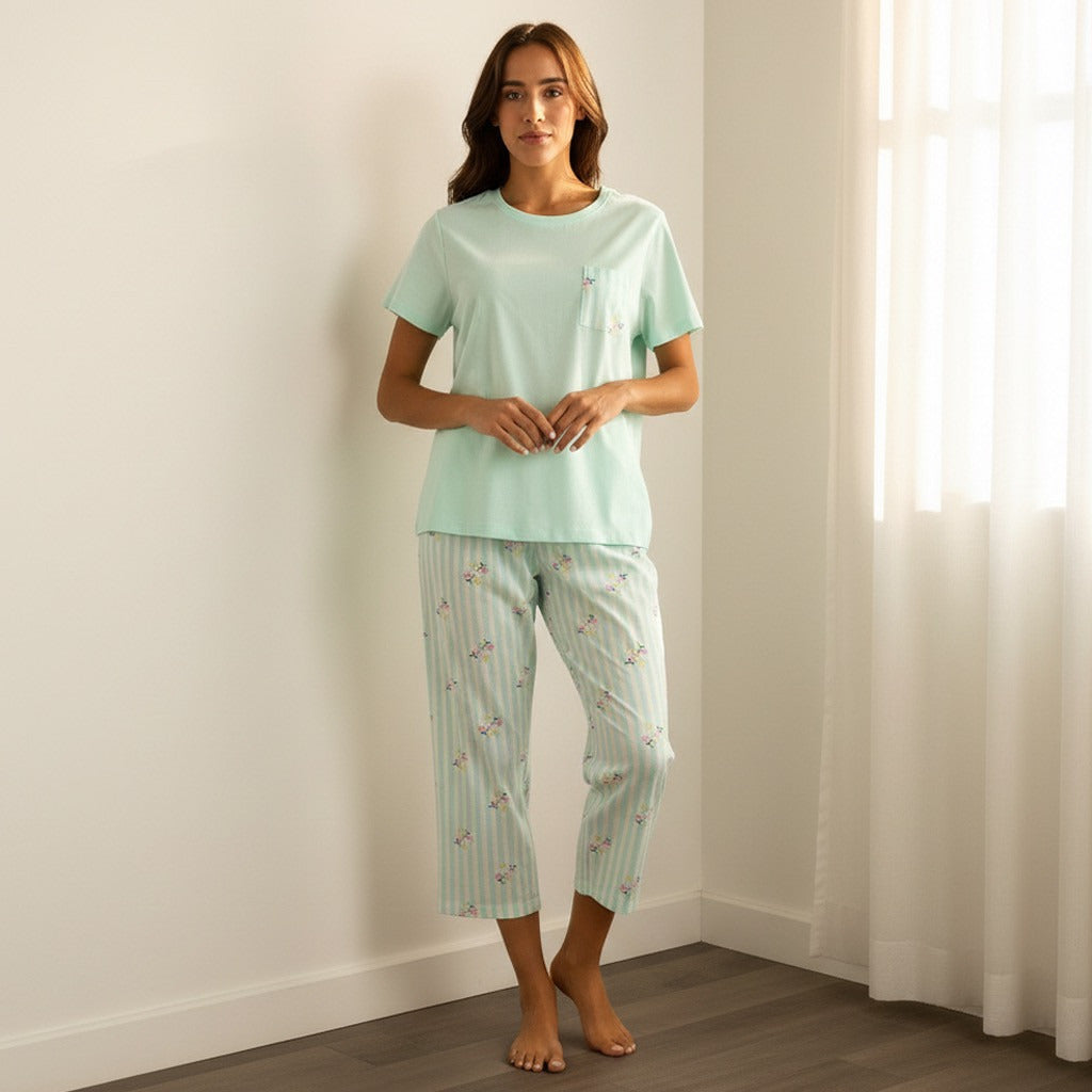 Floral Print Pyjama Set - Green / XXL