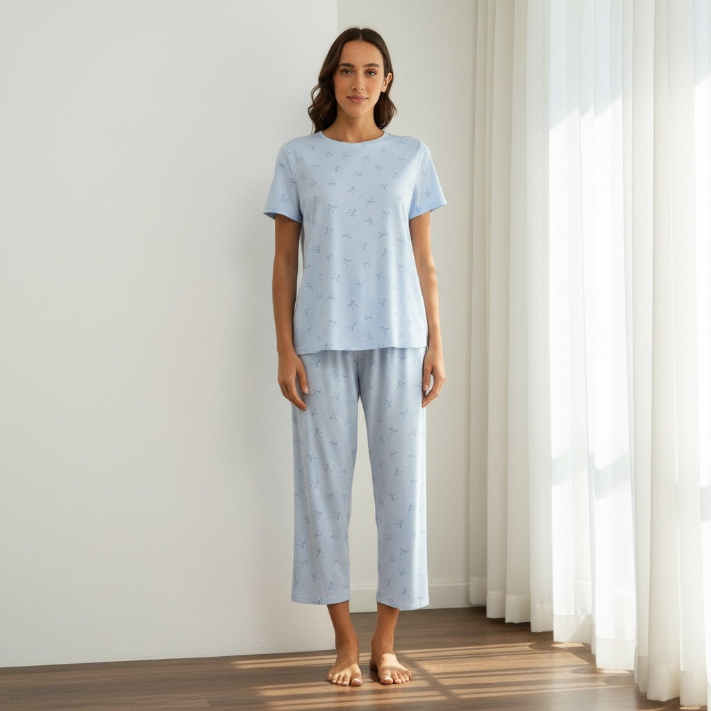 Bow Print Pyjama Set - Blue / XXL