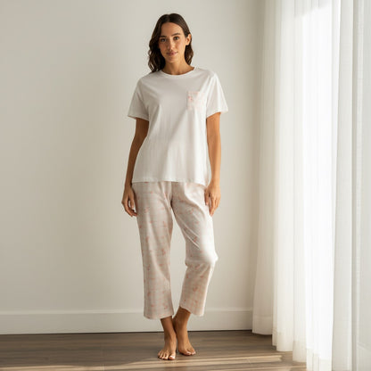 Checked Cotton Pyjama Set - White / XXL