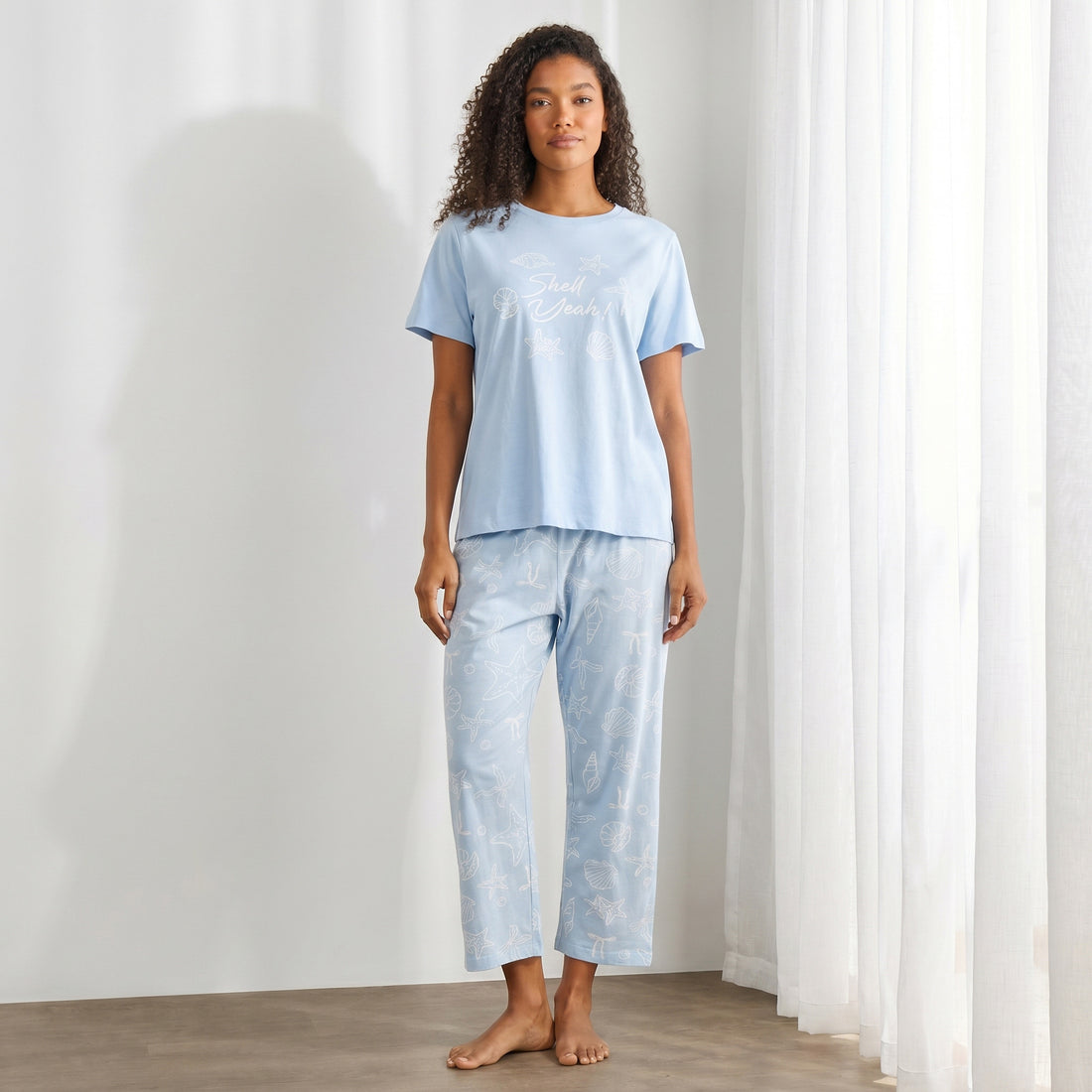 Sea Shell Print Cotton Pyjama Set - Blue / XXL