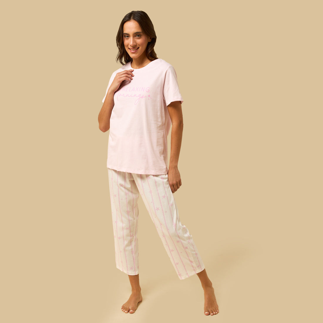 Star Print Cotton Pyjama Set - Pink / XXL