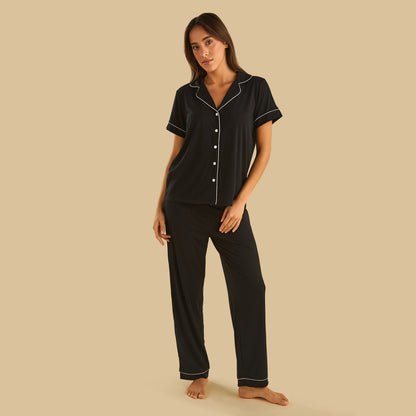 Contrast Piping Pyjama Set