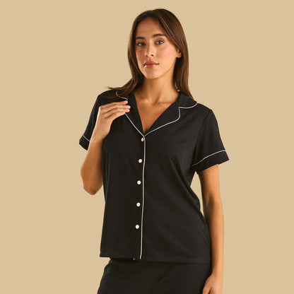 Contrast Piping Pyjama Set
