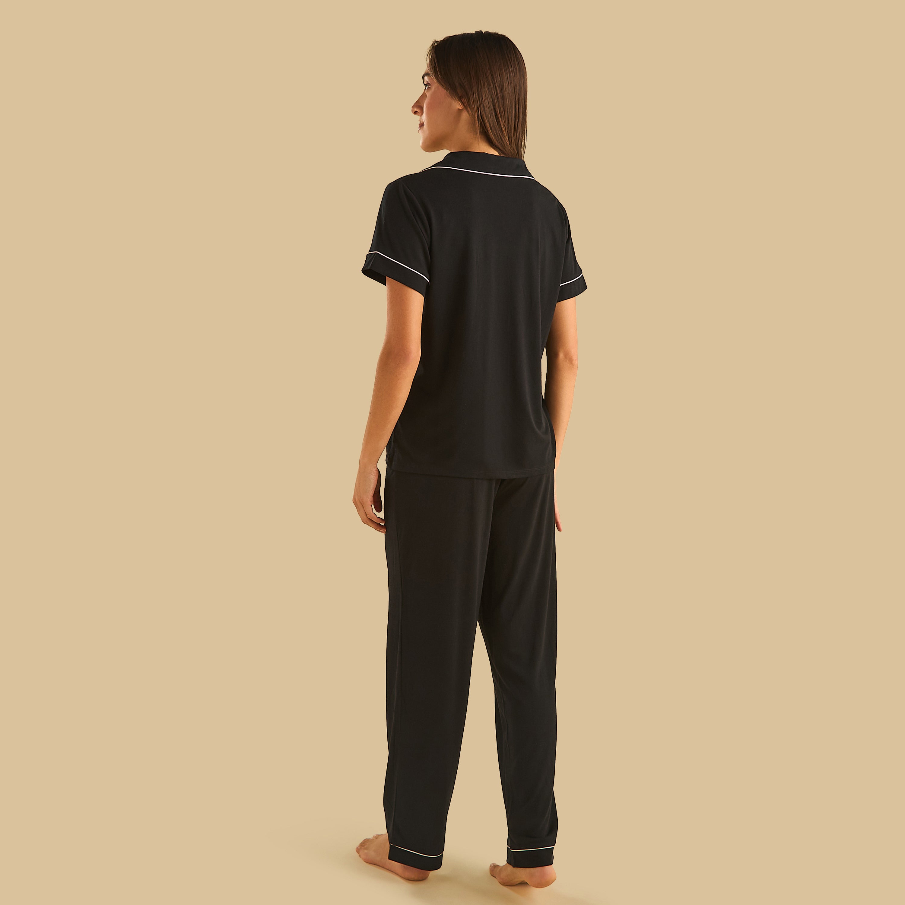 Contrast Piping Pyjama Set