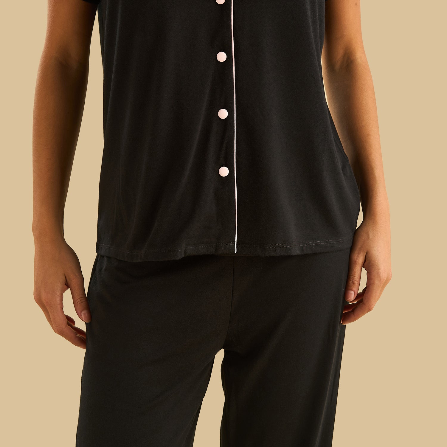 Contrast Piping Pyjama Set