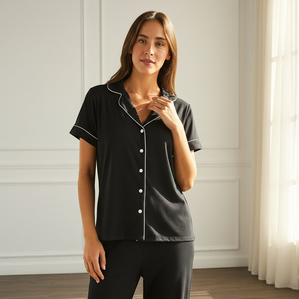 Contrast Piping Pyjama Set