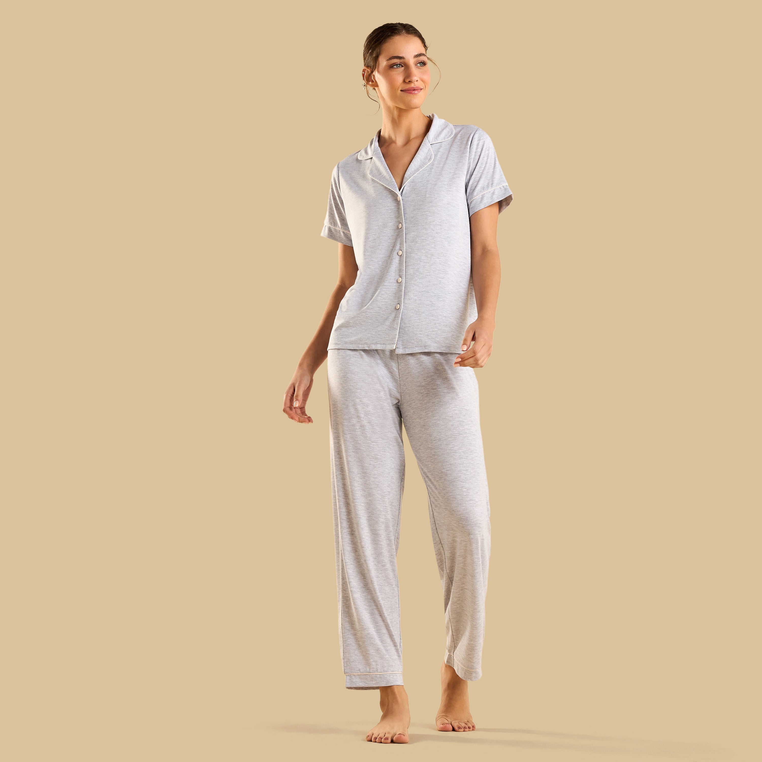 Piping Detail Pyjama Set - Grey / XXL