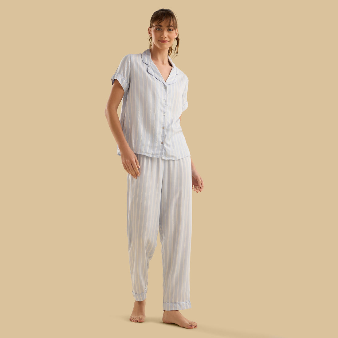 Lurex Striped Pyjama Set - Blue / XXL