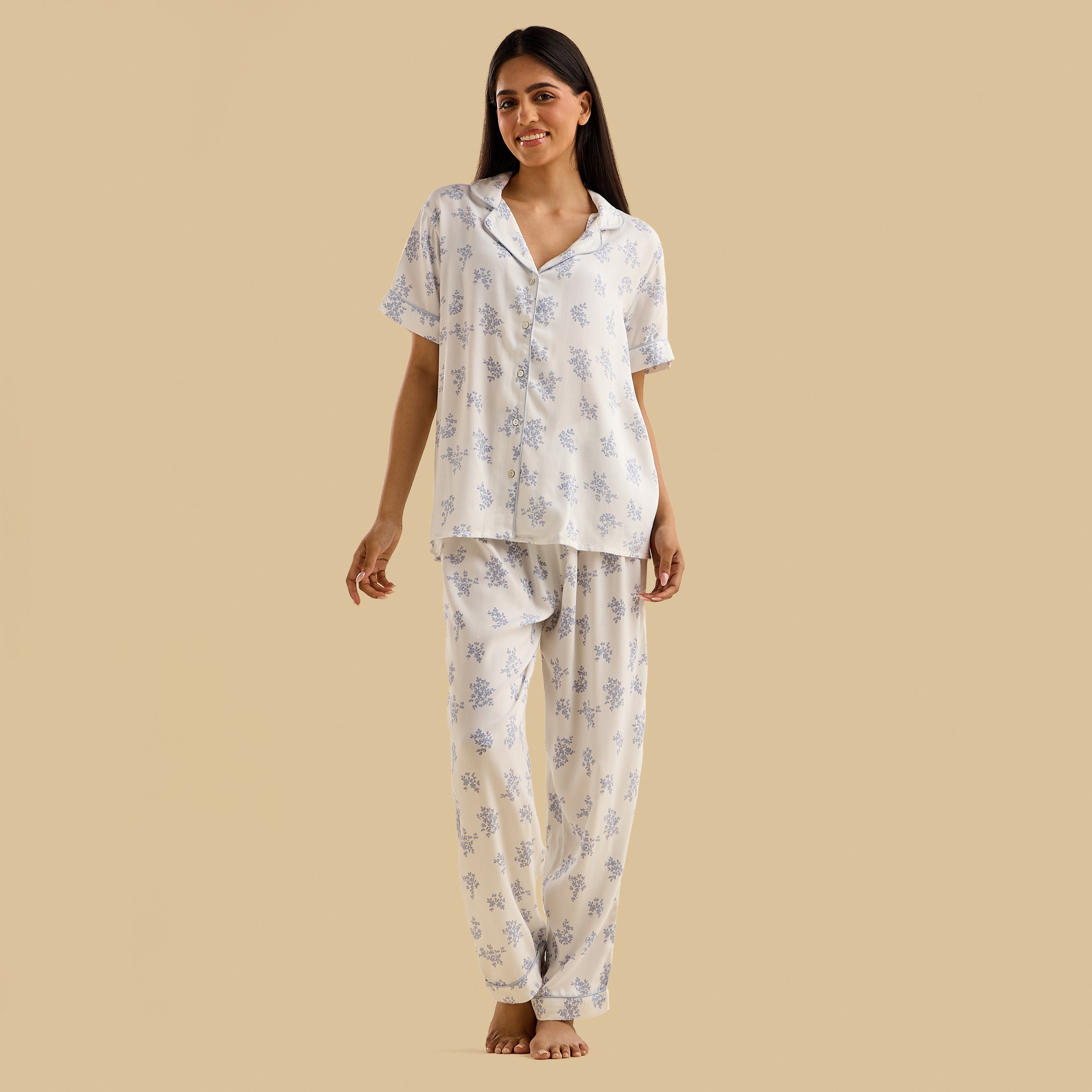 Floral Print Viscose Pyjama Set