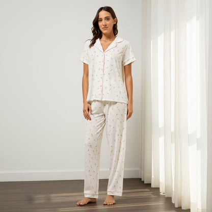 Floral Print Pyjama Set - White / XXL