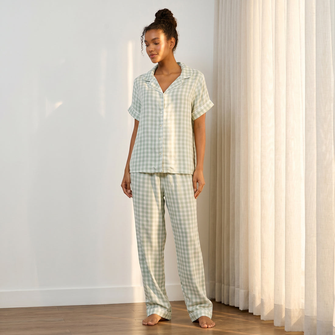 Checked Viscose Pyjama Set - Green / XXL