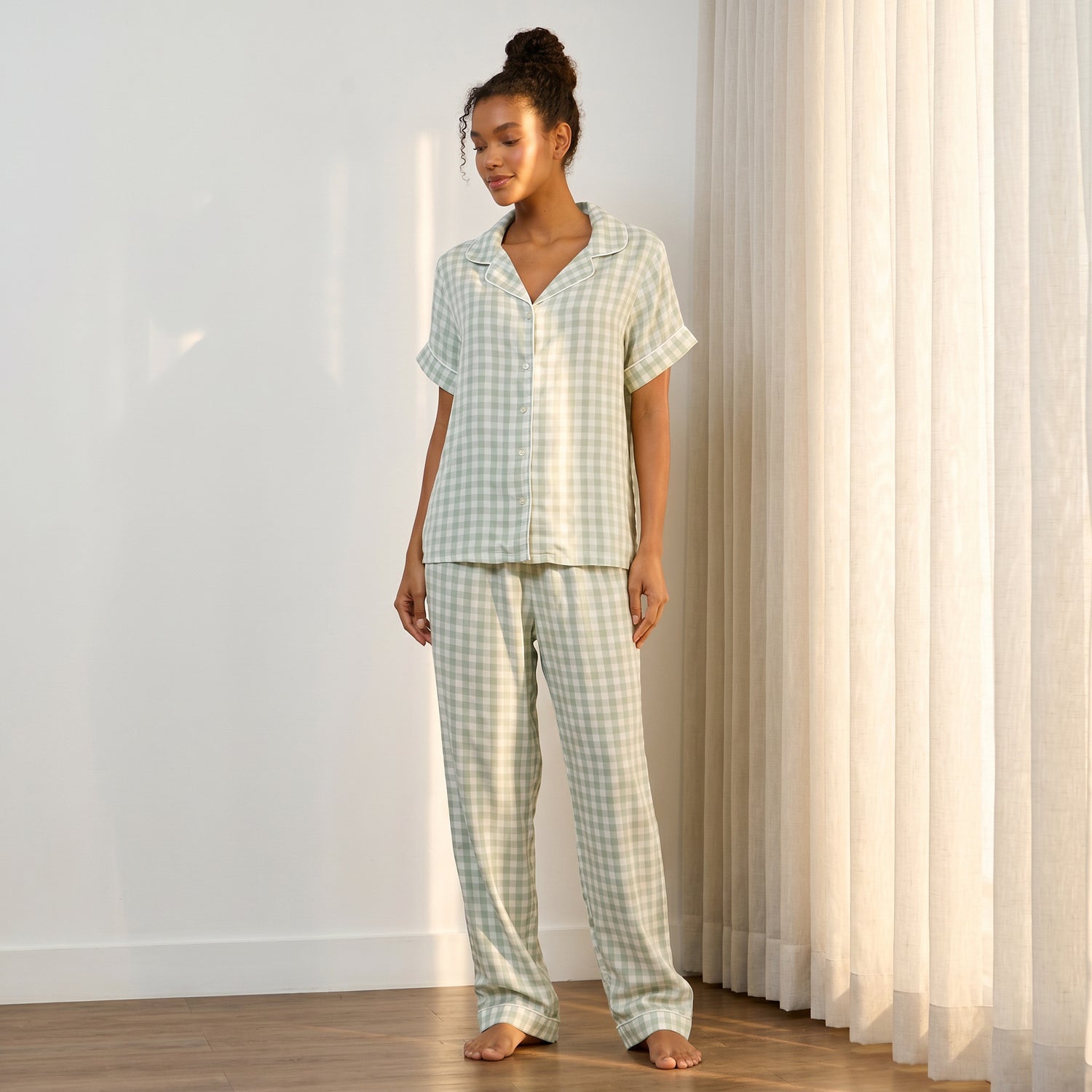 Checked Viscose Pyjama Set - Green / XXL