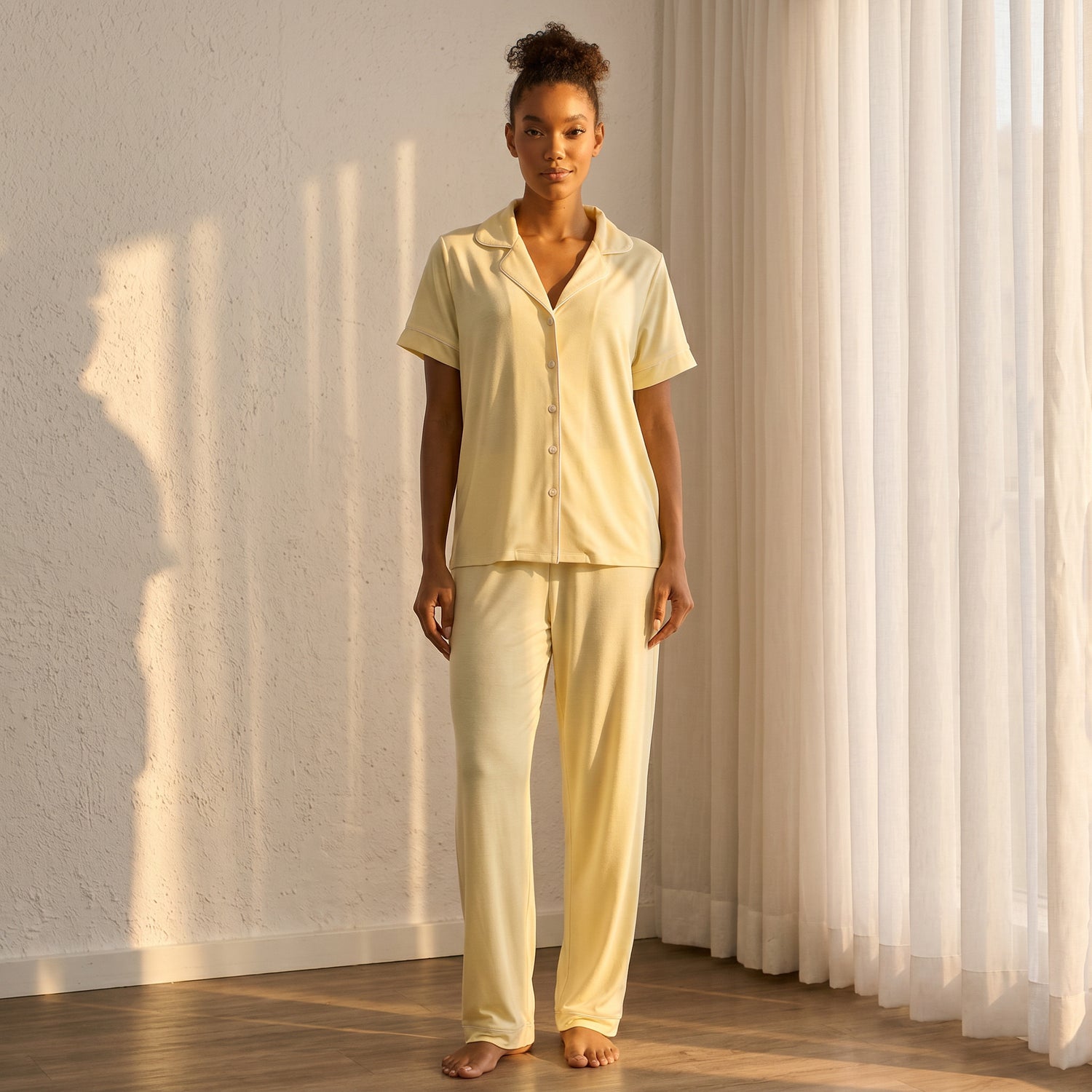 Plain Pyjama Set - Yellow / XXL