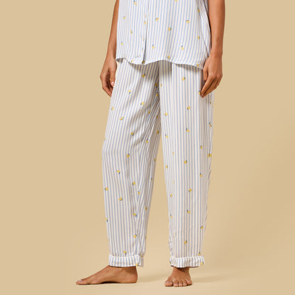 Lemon Print Striped Viscose Pyjama Set