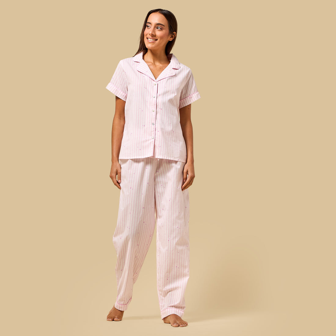 Striped Cotton Pyjama Set - Pink / XXL