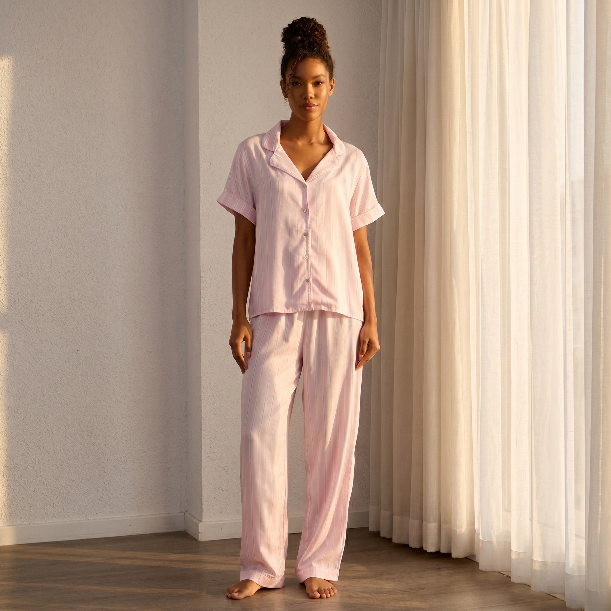 Lurex Striped Viscose Pyjama Set - Pink / XXL